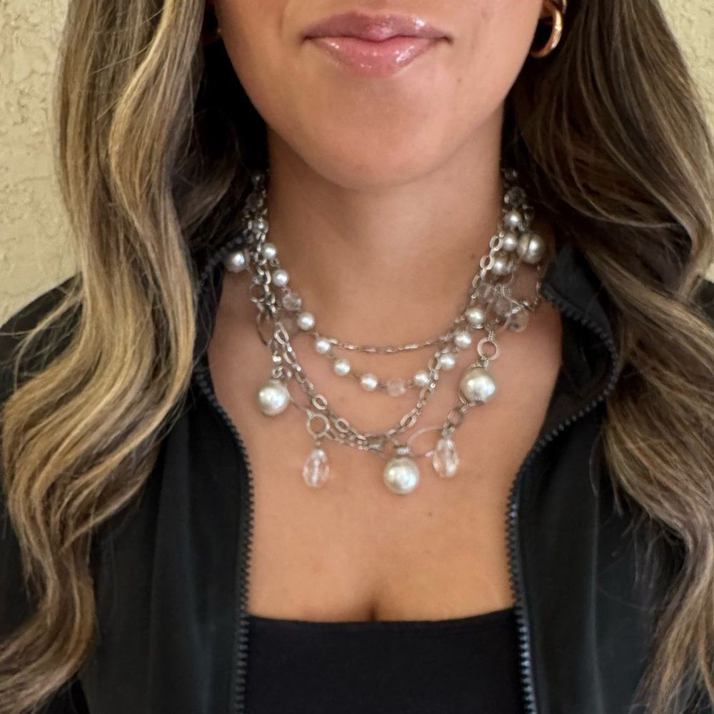 White House Black Market Silver, Pearl, and Crystal necklace